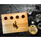 12X9-in. maple hardwood shot glass flight board featuring the Wyoming Cowboy logo in brown and gold resin. Perfect for bars, gifts, decor!
