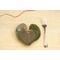 6x6" heart shaped plate with Hosta plant texture. Glazed with a dark green rim and a mixture of blue and grey throughout the middle. 
