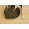 6x6" heart shaped plate with Hosta plant texture. Glazed with a dark green rim and a mixture of blue and grey throughout the middle. 