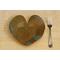Heart shaped dinner plate with Hosta plant texture. Variegated glaze in blue around edges and olive green in the middle. 8"x9"