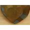 Heart shaped dinner plate with Hosta plant texture. Variegated glaze in blue around edges and olive green in the middle. 8"x9"