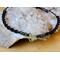 single bracelet metallic aurora color heart charm flanked by glass beads