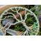 slight 3d version tree trunk lying in bed of moss contianing river rock and crsytals