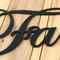 Close up of matte black powder coat on our metal family sign.