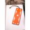 Front of bookmark with orange background, hand painted paw prints and various dot art designs in white. Jute rope tassel.