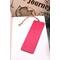 Back of bookmark in solid hot pink with jute rope tassel.