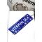 Front of bookmark royal blue background, handwritten lettering in white, starfish and turtles.  Jute rope for tassel.