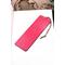 Back of bookmark in solid hot pink and jute rope tassel.