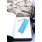 Back of bookmark, solid light blue.  Jute rope tassel.