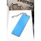 Back of bookmark, solid light blue.  Jute rope tassel.