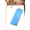 Back of bookmark in solid light blue with jute rope tassel.