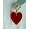 Pearl and red heart dangle earrings, valentine's day earrings