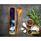 Olive wood spoon rest with watercolored mountain resin art and 24k gold accents.
