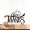 Give Thanks metal wall art with script lettering, in copper vein powder coat.