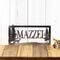 Rectangular metal family name sign, with a doe deer silhouette, in raw steel.