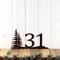 Pine tree 2 digit metal house number sign, in copper vein powder coat.