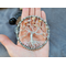 SMALL 3INCH TREE OF LIFE, BRANCHES WRAPPED AND CONNECTED AORUND METAL HOOP, SUNSTONE GEM CHIPS ADORN ALUMINUM WIRE BRANCHES
