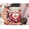 Custom conversation heart mug with message and name. Romantic 3D heart design on personalized coffee mug.
