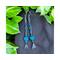 Pretty handmade western dangle earrings. Three inches long with saddle stirrup charms and turquoise blue stones.