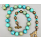 Necklace ser | Vintage faux-turquoise glass beads — Bohemian/Czech Hubbell beads, Japanese, Southwest-style bronze designer toggle clasp