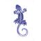 Front side of 3D printed blue salamander with hand painted white dot art