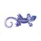 Front side of 3D printed blue salamander with hand painted white dot art