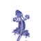 Close up of Front side of 3D printed blue salamander with hand painted white dot art