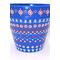 Close up full front view of hand painted repurposed (used) flower pot in various dot art designs around the entire pot.