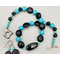 Necklace set | Mid-century black and aqua palette of vintage glass beads and blackstone/onyx focal