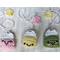 "Close-up of a cute, handmade crochet bookmark in teabag shape"
