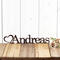 Metal name sign with heart, in copper vein powder coat.