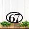 Horizontal oval 2 digit metal house number sign, in matte black powder coat.