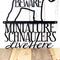 Close up of Miniature Schnauzers Live Here metal sign, with Beware, in matte black powder coat.