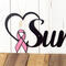 Close up of pink ribbon and heart on our breast cancer survivor metal wall art.