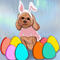 Fawn digitally hand drawn pet artwork with bunny ears and easter eggs