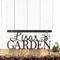 Personalized metal garden hanging sign with first name and bumble bee, in silver vein powder coat.