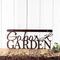 Personalized metal garden hanging sign with first name and dragonfly, in copper vein powder coat.