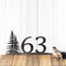 2 digit metal house number sign with pine trees, in raw steel.
