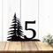 1 digit metal house number sign with pine trees, in matte black powder coat.
