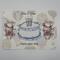 Watercolor design, hot air balloon background featuring cake with gold foil accented candles surrounded by teacups