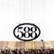 Horizontal oval 3 digit metal house number sign, in matte black powder coat.