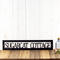 Hanging rectangular personalized cottage name metal sign, in matte black powder coat.