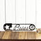 Newborn infant boy or girl name and birth year metal sign, in raw steel.
