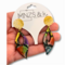 Stylish Earring Statement Jewelry. Colorful, modern leaf shaped design drop earrings with gold tone stainless steel decorative ear posts.