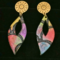 Stylish Earring Statement Jewelry. Colorful, modern leaf shaped design drop earrings with gold tone stainless steel decorative ear posts.