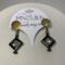 Natural hematite stone and glass beads, wire wrapped decorative head pin, and statement stainless steel ear studs loop butterfly backers.