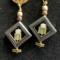 Natural hematite stone and glass beads, wire wrapped decorative head pin, and statement stainless steel ear studs loop butterfly backers.