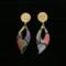 Stylish Earring Statement Jewelry. Colorful, modern leaf shaped design drop earrings with gold tone stainless steel decorative ear posts.