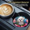 Close-up of stained glass dog breed on coaster. 
Absorbent coaster in car cup holder with pet name.