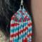 Beaded Fringe Statement Earrings Handmade Unique Design Red White Blue Colors Summer Festival Patriotic Fashion Jewelry Cascading Pattern